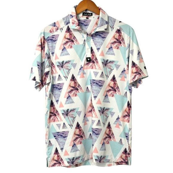 Bad Birdie Cali Polo Shirt Golf Men's Size M Multicolor Geometric Palm Tropical - Picture 1 of 7